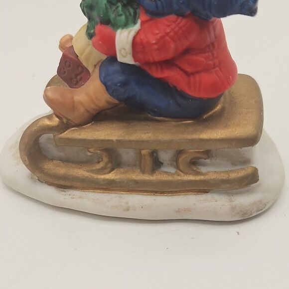 Vintage Russ Berrie & Co. Waving Child on Sleigh with Tree - Picture 11 of 16